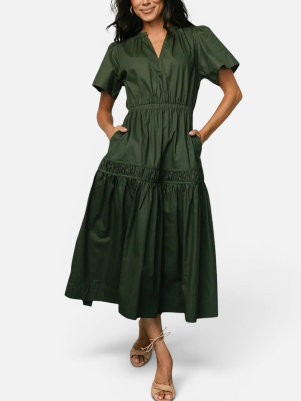 Baltic Born Jerrah Midi Dress Deep Green Cotton Flutter Sleeve XL